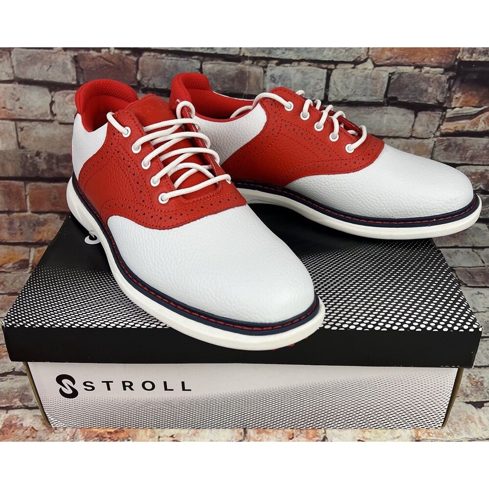 Stroll Promenade Spikeless Golf Shoes Pebbled Leather White Red Mens 10.5 New